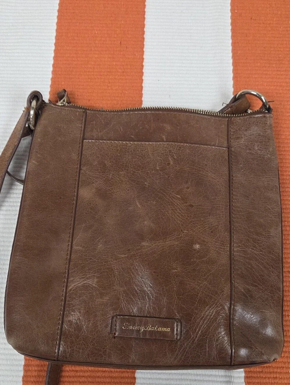 Tommy Bahama Brown Leather Crossbody Bag with Stud Accents